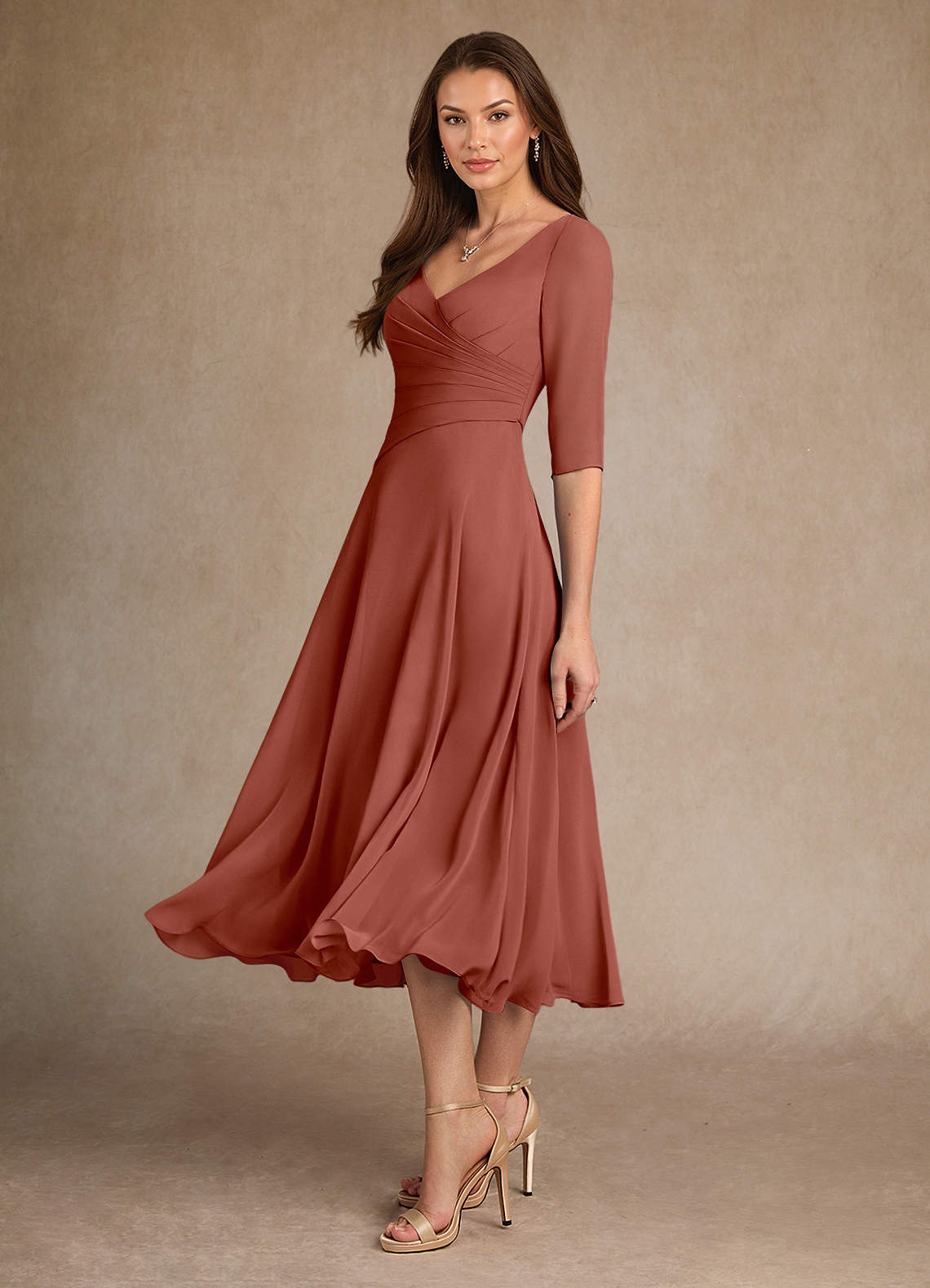 Azazie Durant Mother of the Bride Dresses Auburn A-Line Pleated Chiffon Dress image1