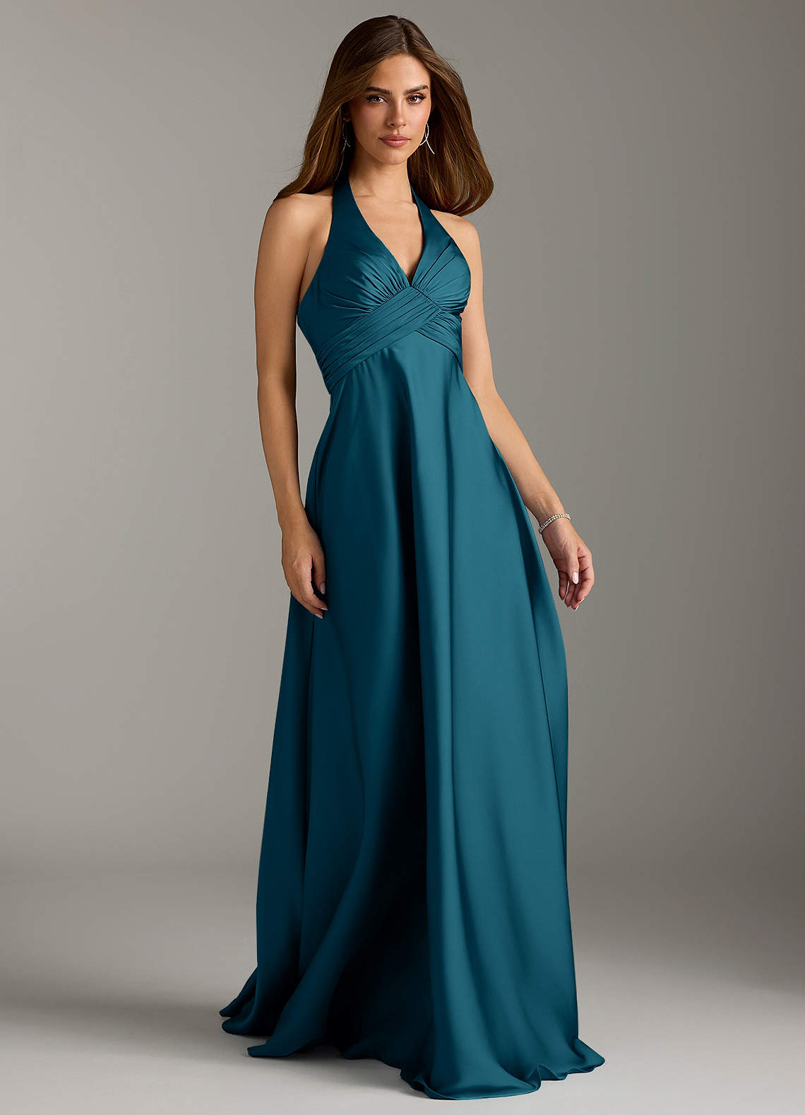 Azazie Tessie Bridesmaid Dresses Ink Blue A-Line Pleated Stretch Satin Dress image1