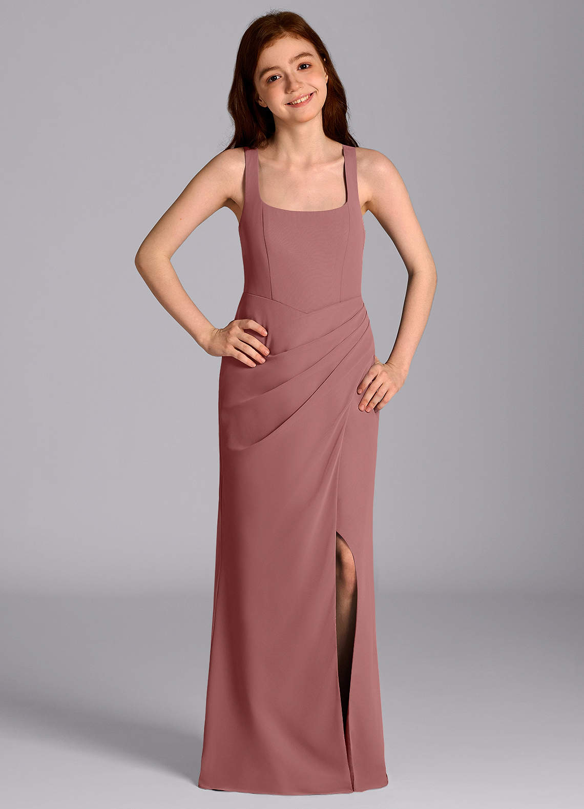 Azazie Mero Junior Desert Rose Mermaid Pleated Chiffon Dress image1
