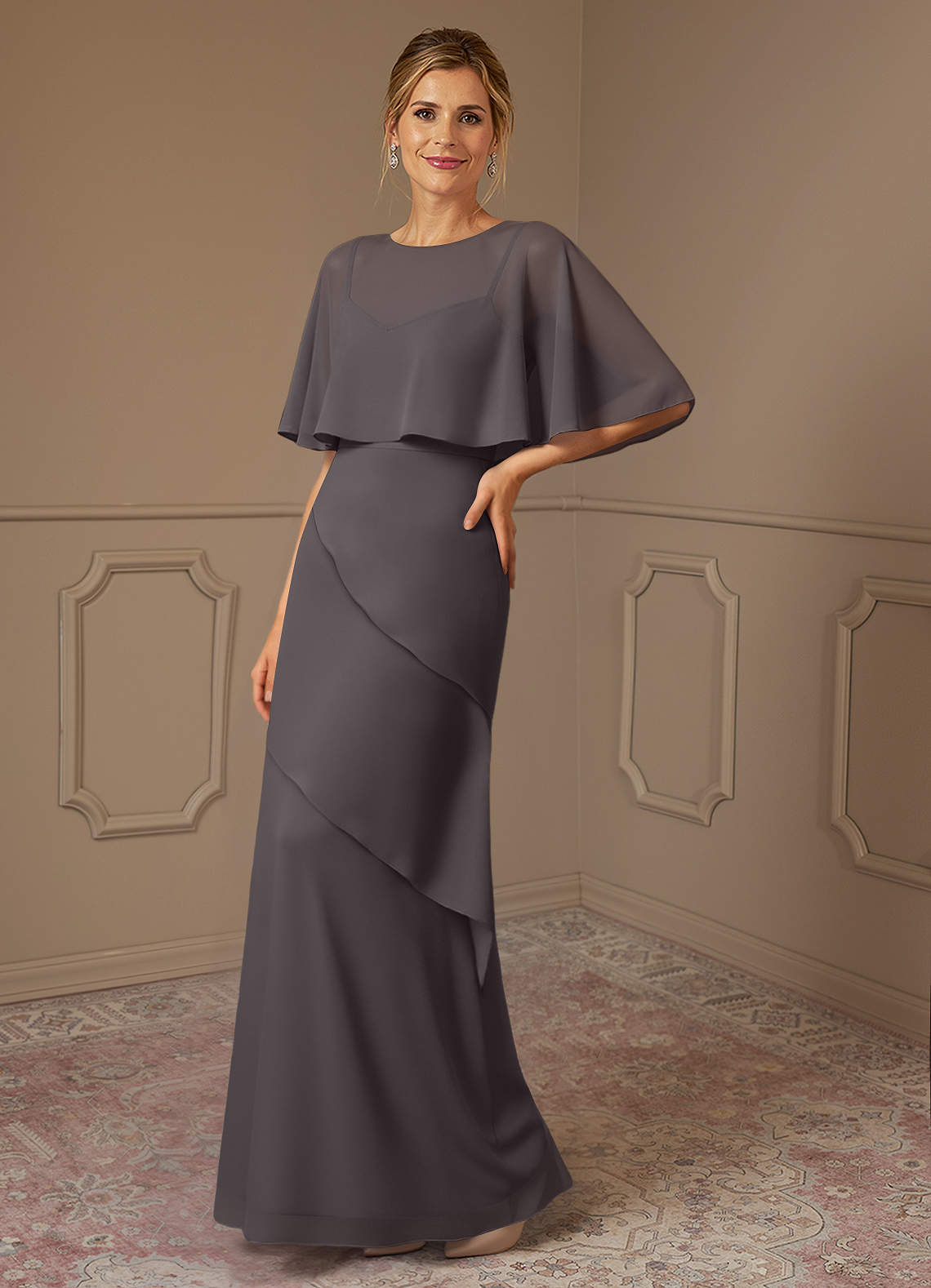 Azazie Bowie Mother of the Bride Dresses Steel Grey A-Line Chiffon Dress image1