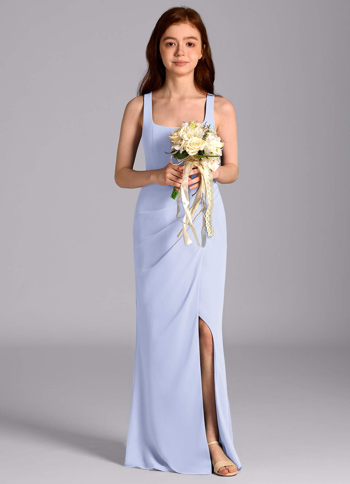 Azazie Mero Junior Vestido de Lavanda de Gasa de Corte Sirena con Plisado image1