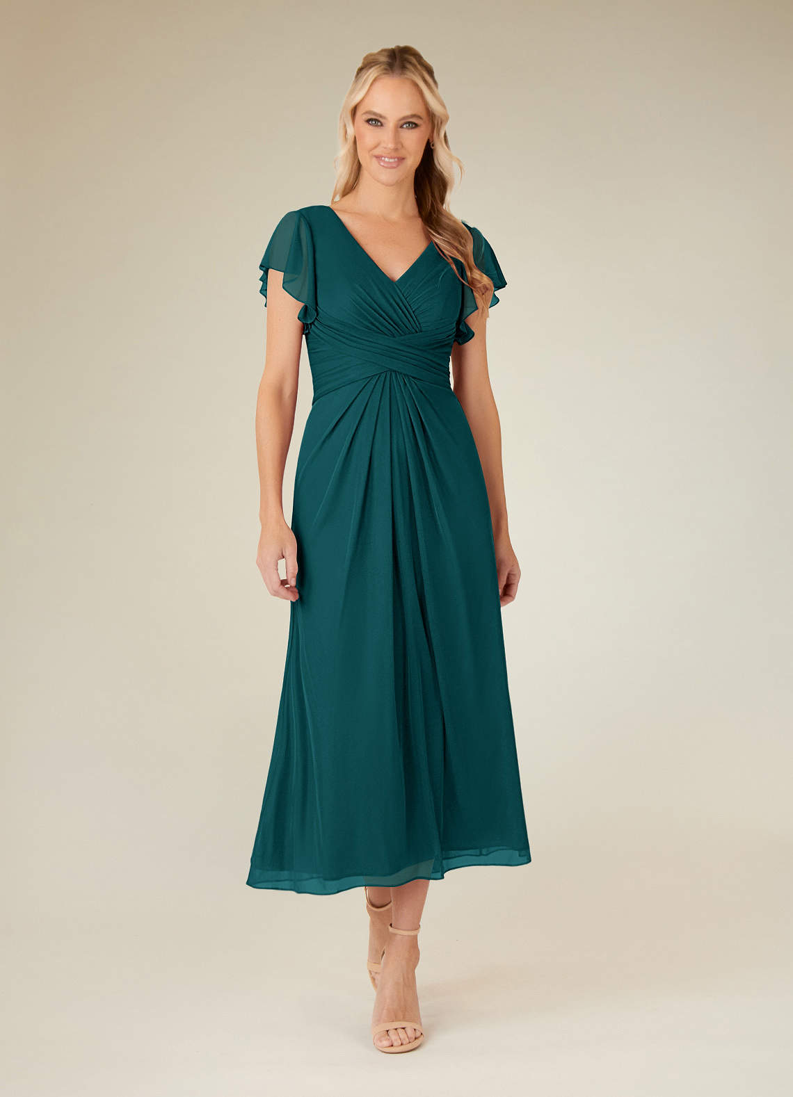 Azazie Vera Peacock A-Line V-Neck Pleated Mesh Dress | Azazie 