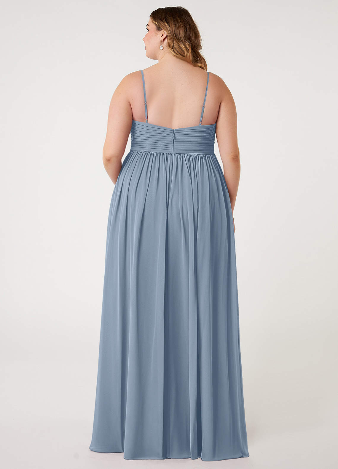 Azazie Alia Bridesmaid Dresses Dusty Blue A-Line Pleated Chiffon Dress image6