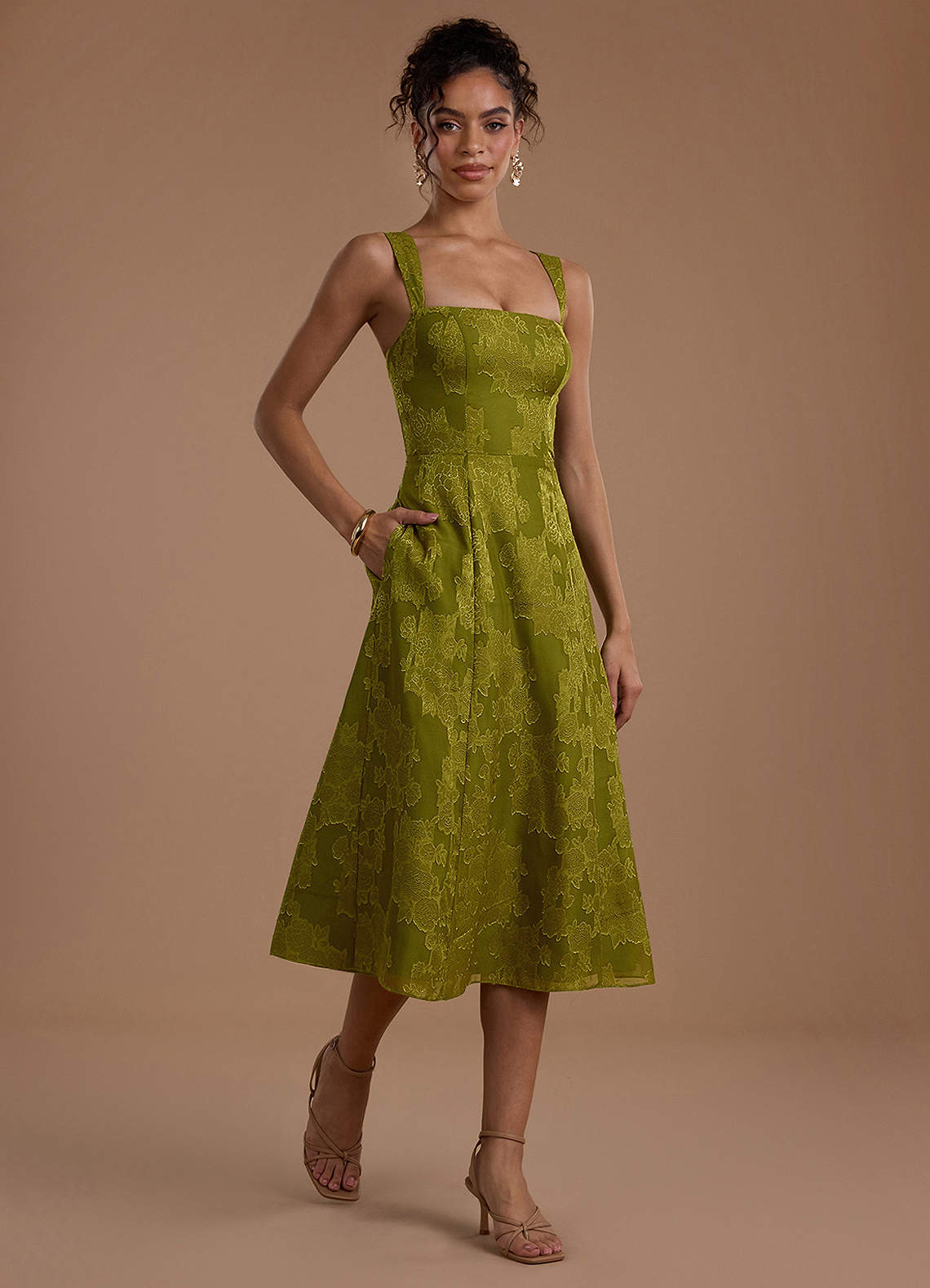 Georgie Lichen Gold Midi Dress | Azazie