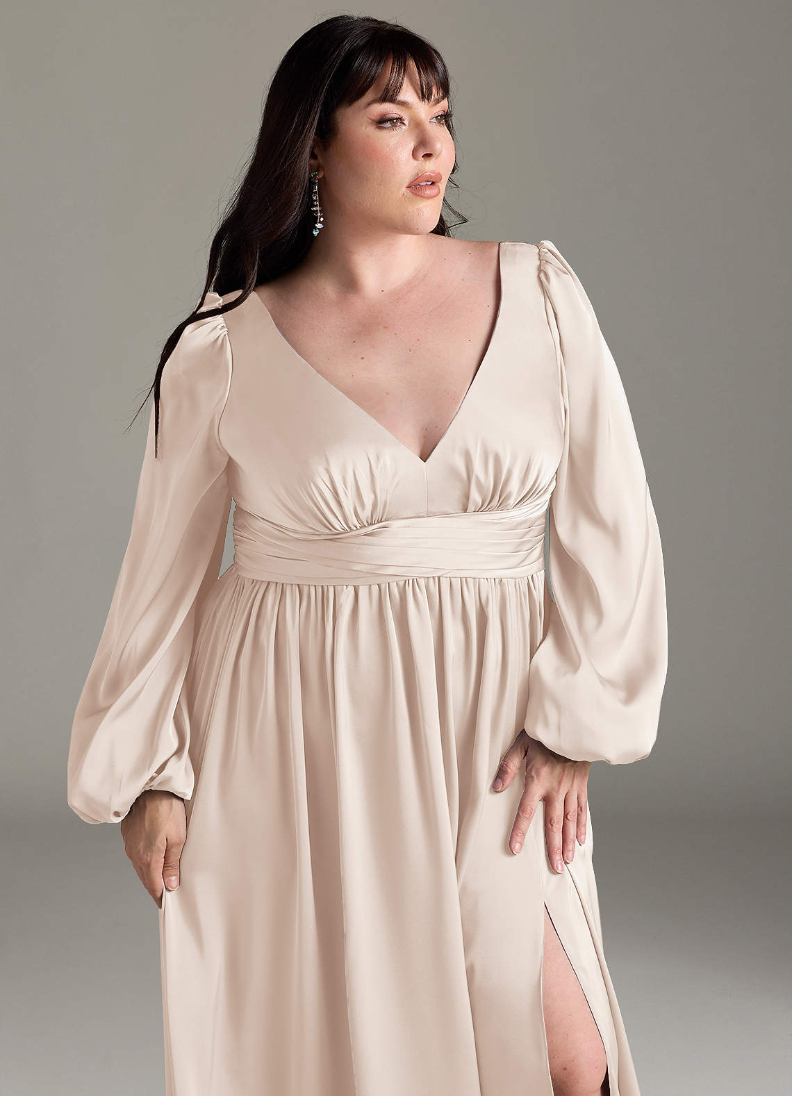 Azazie Norah Venta Final Vestido de Agave de Satén Elástico de Corte en A image11