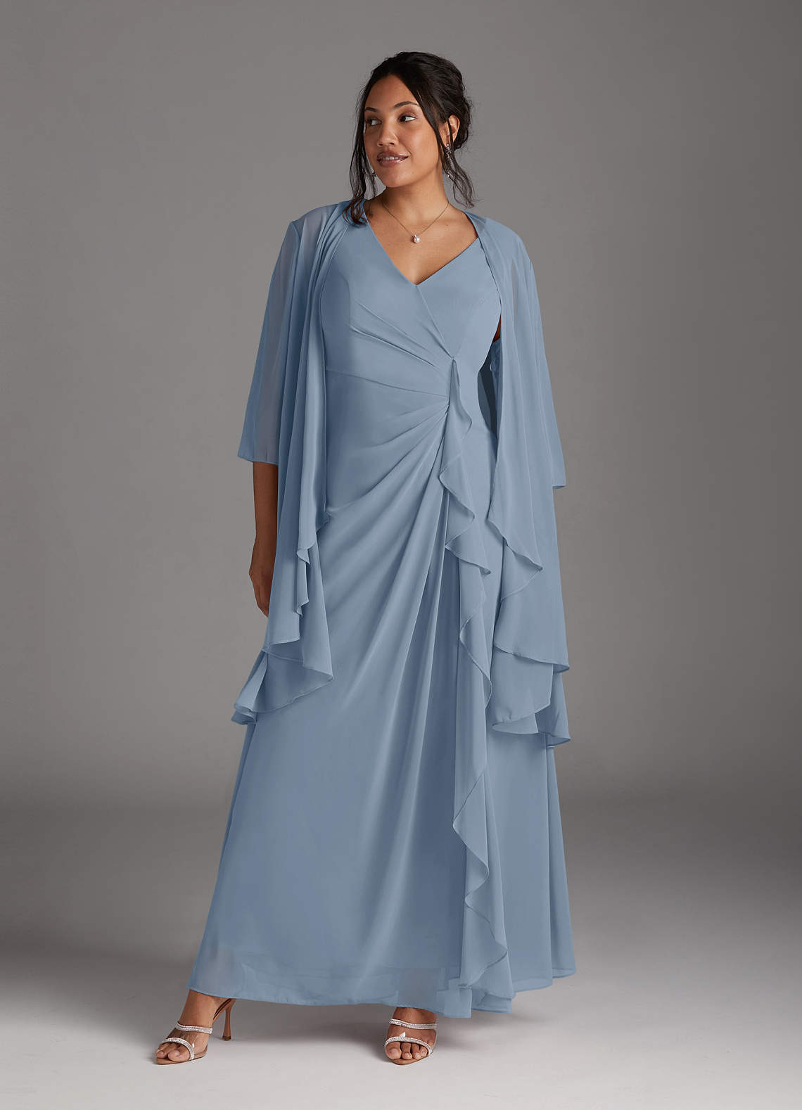 Azazie Manuella Mother of the Bride Dresses Dusty Blue A-Line V-Neck Pleated Chiffon Dress image1