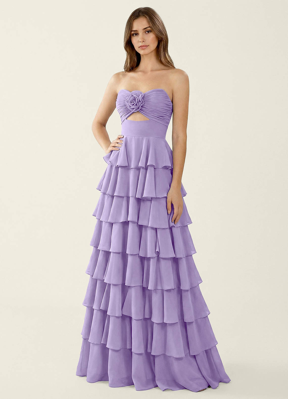 sachin and babi light blue dress Chiffon Lilac Prom Dress Pleated Long Sleeves A-Line Prom Dress