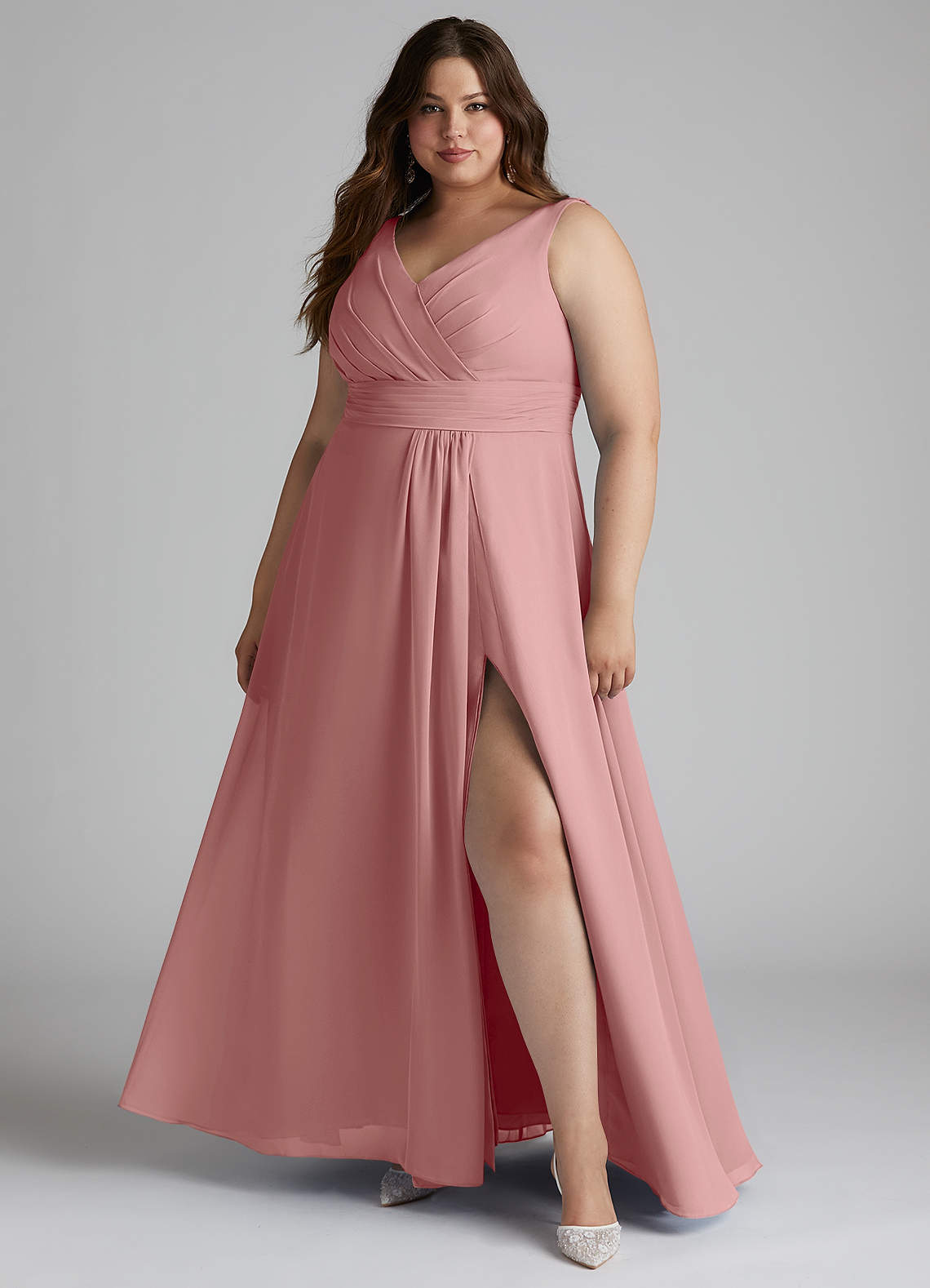 Azazie Karina Bridesmaid Dresses Dusty Rose A-Line Pleated Chiffon Dress image1