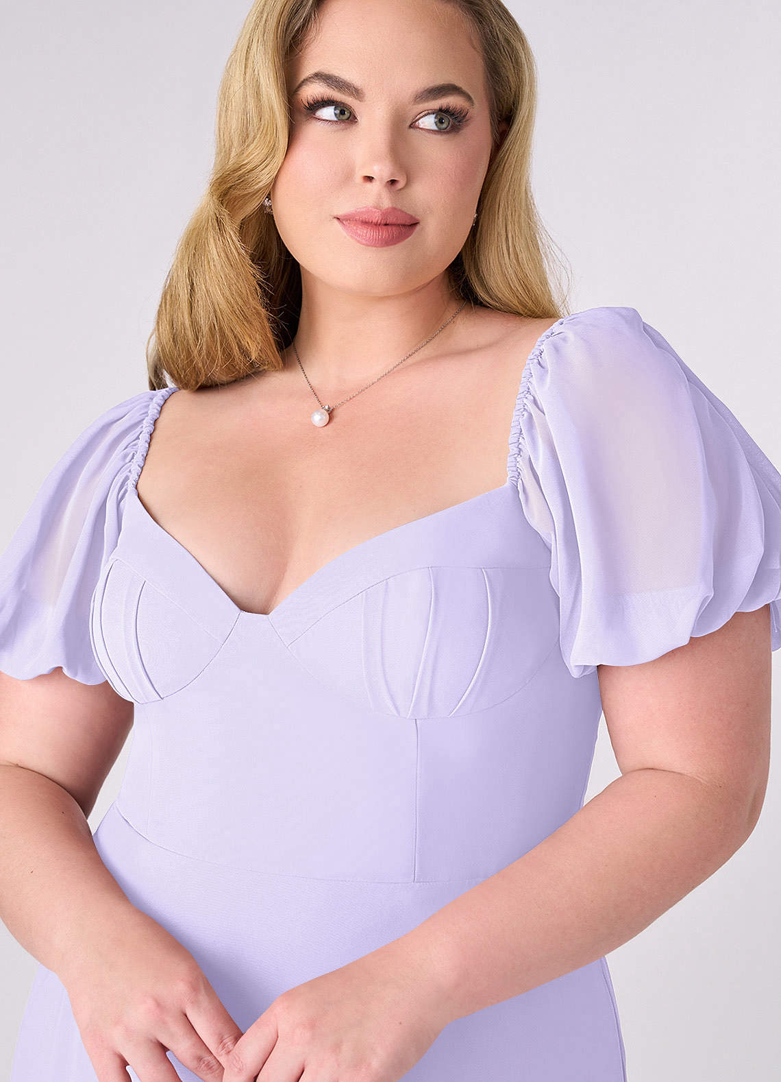 Barbie ♥ Azazie Bridesmaid Dresses Chiffon A-line Dress with Puff Sleeves image9