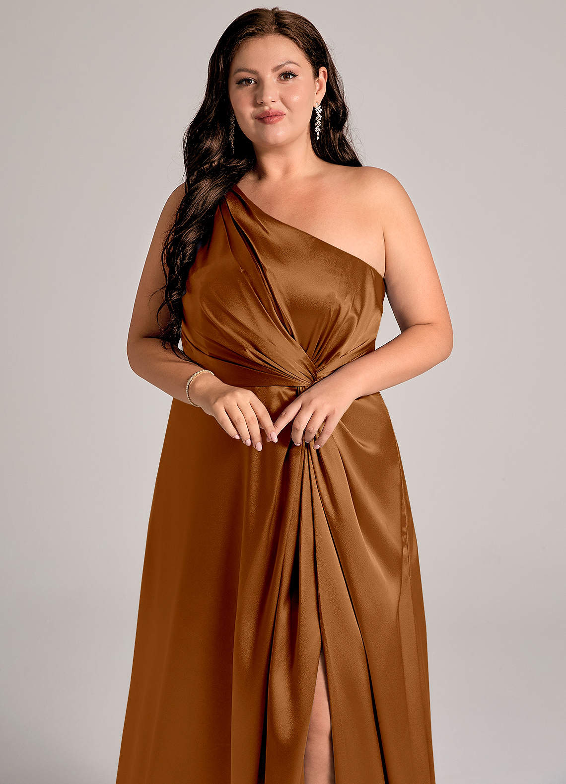 Azazie Brooke Copper Metallic Satin Bridesmaid Dresses | Azazie DE