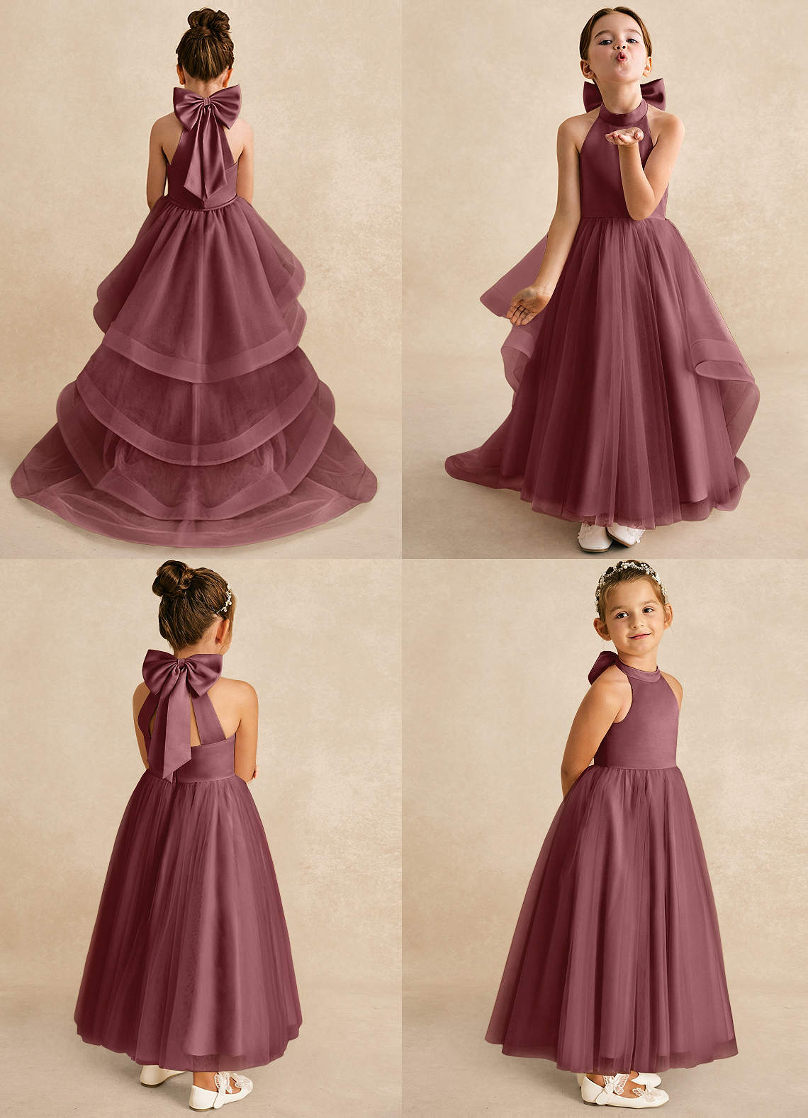 Azazie Bev Vestidos de florista Vestido Rosa Do Deserto de Tule de Linha A com Conversível image1