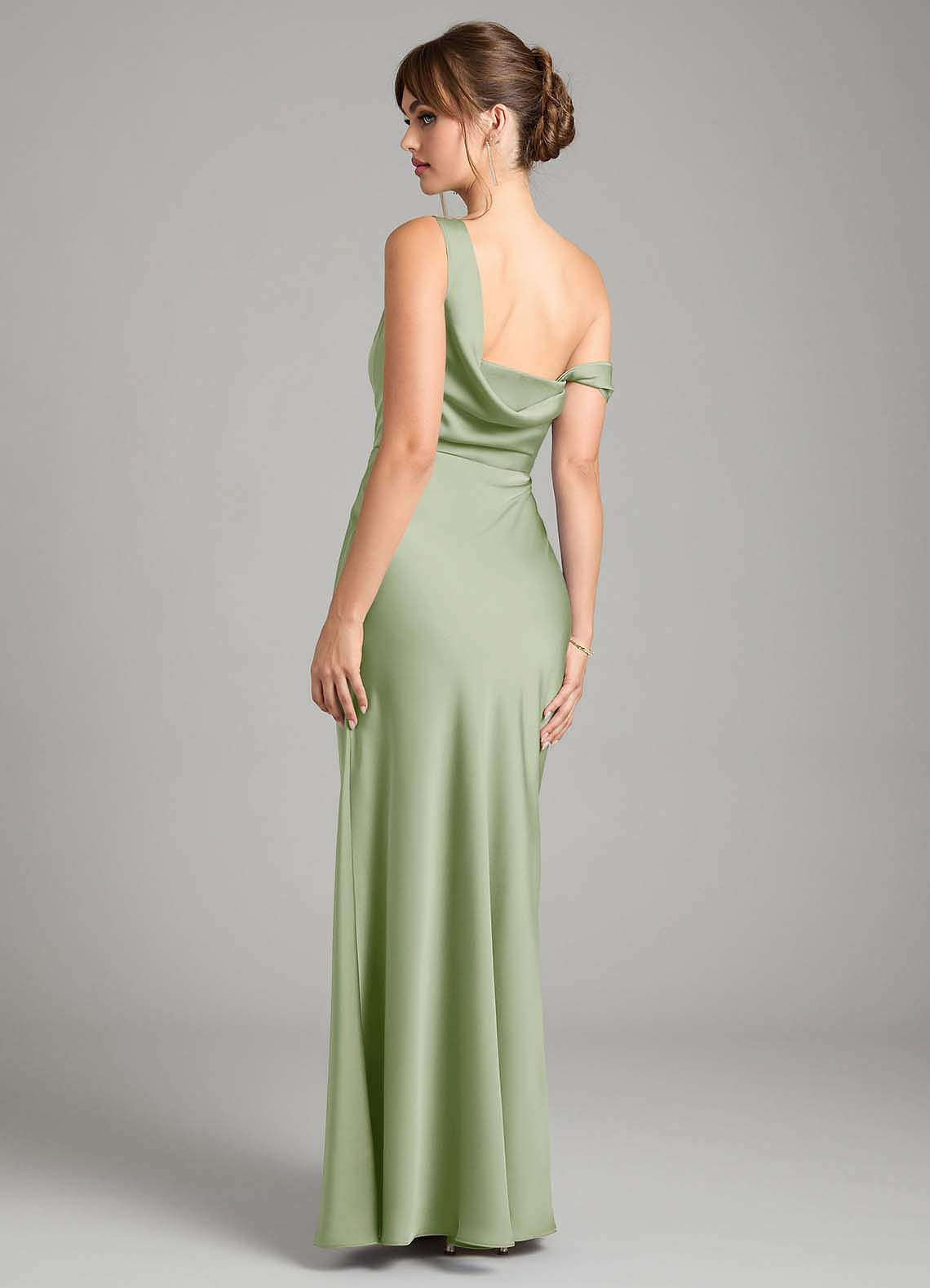 Azazie Madelyn Brautjungfernkleider Wandelbar Meerjungfrau-Linie One-Shoulder Stretch-Satin Kleid Staubiger Salbeigrün image1