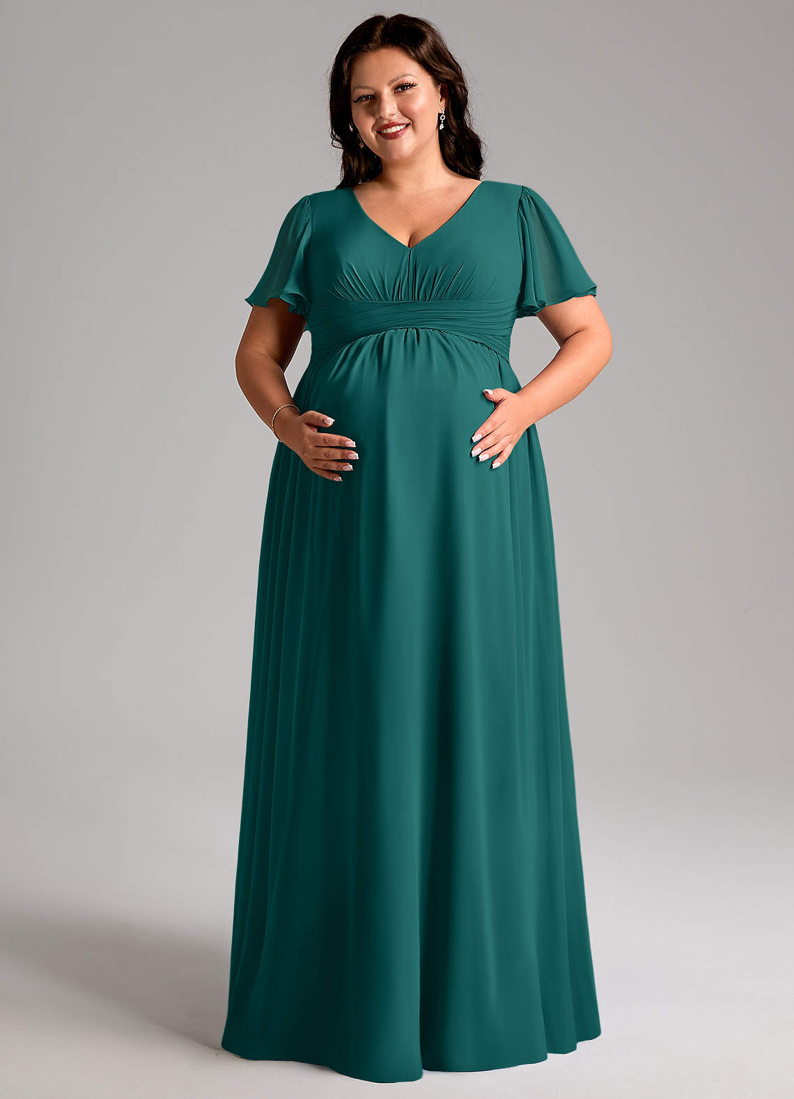 Azazie Verna Maternity Bridesmaid Dresses A-Line V-Neck Ruched Chiffon Floor-Length Dress image10