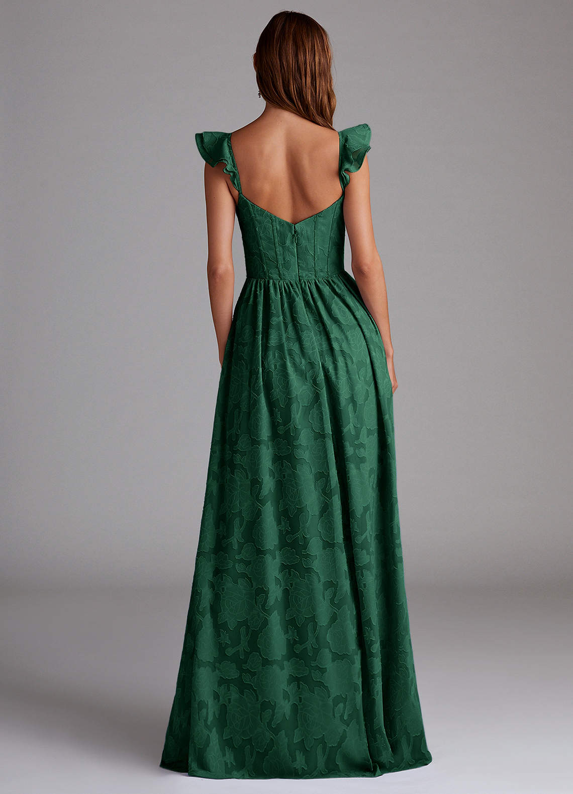 Azazie Denisse Vestidos de madrinha de casamento Vestido Verde Escuro de Esgotamento Floral de Linha A com Ruched image2