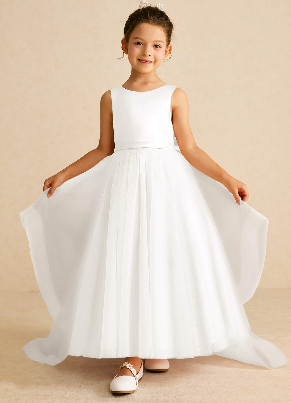 Azazie Pumpkin Flower Girl Dresses Ivory A-Line Convertible Tulle Dress image1