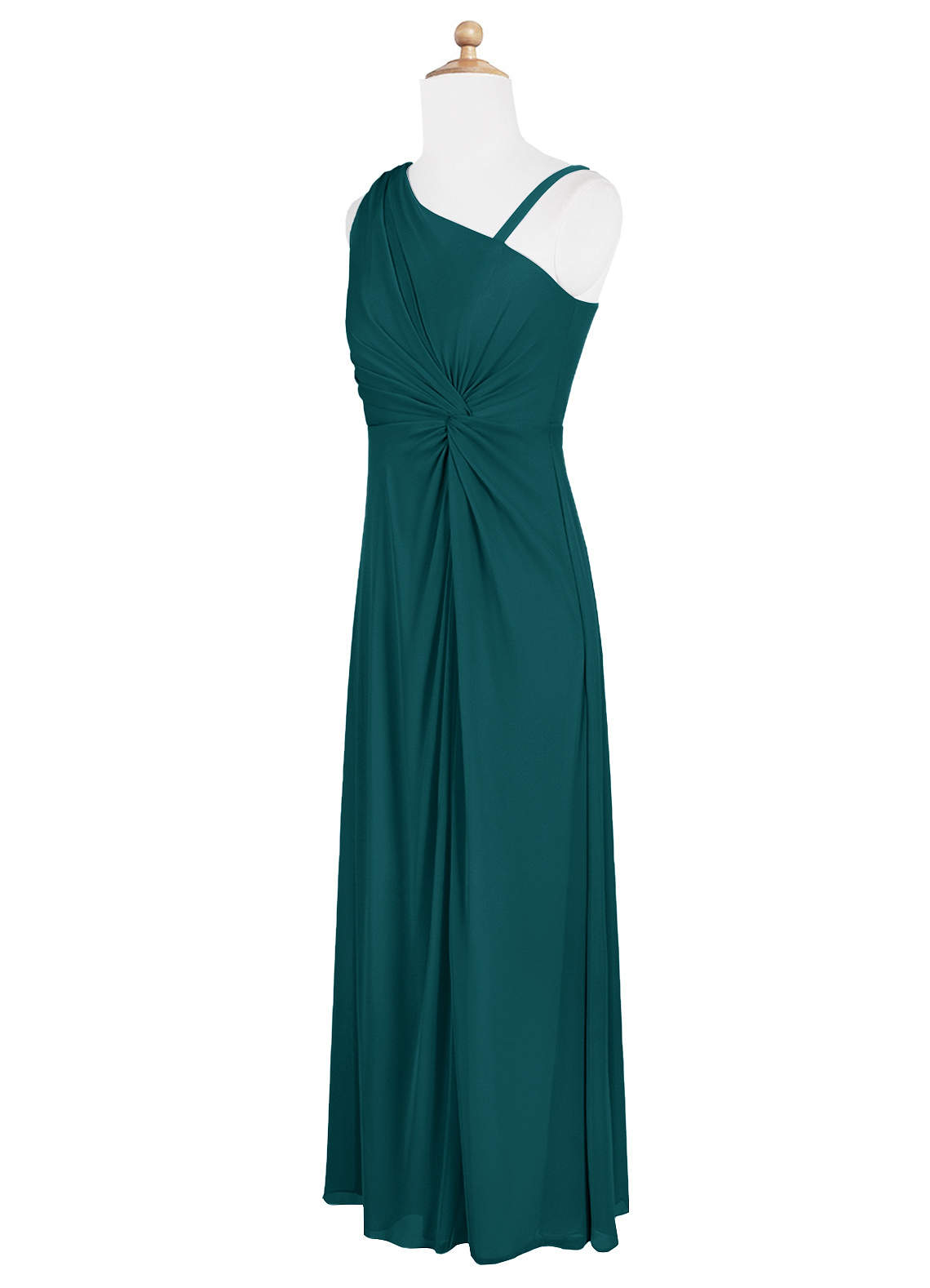 Azazie Brooke Junior Abito A-Line in Maglia Plissettato Verde Pavone image6