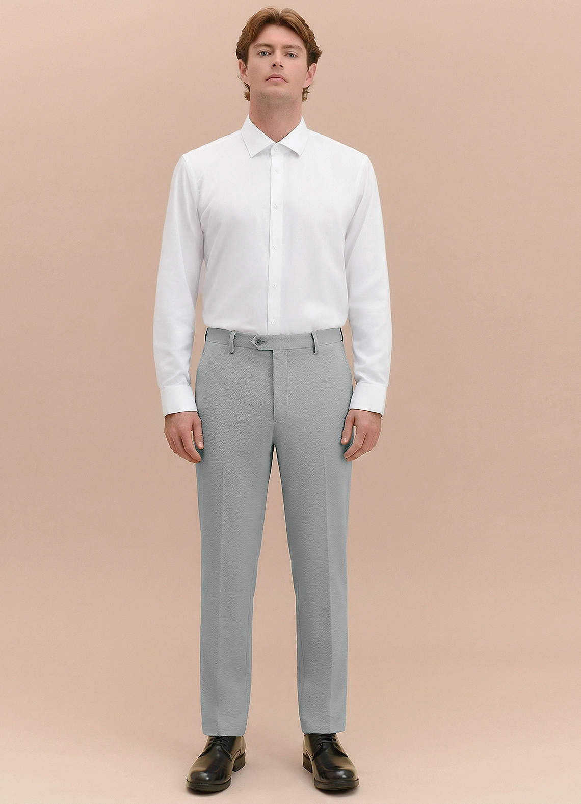 front Miles Light Grey Seersucker Dress Pants