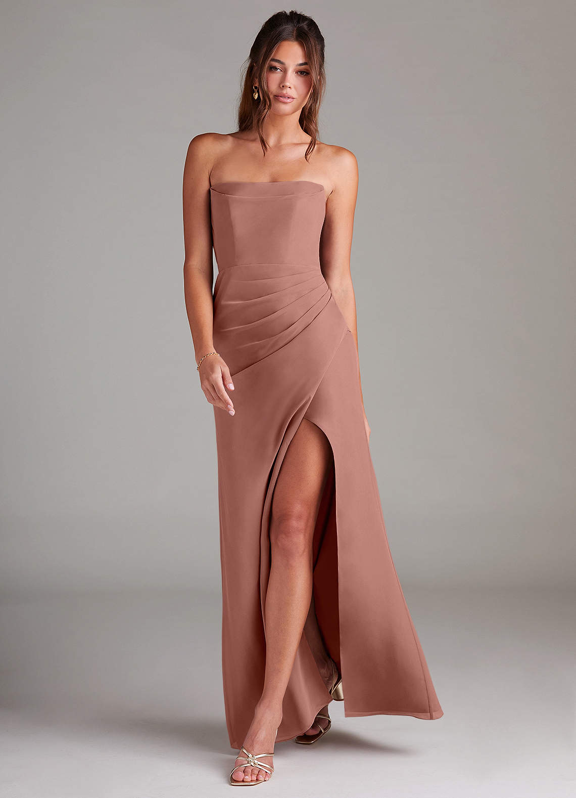 Azazie Leonis Bridesmaid Dresses Cedar Rose Sheath Strapless Chiffon Convertible Dress image6