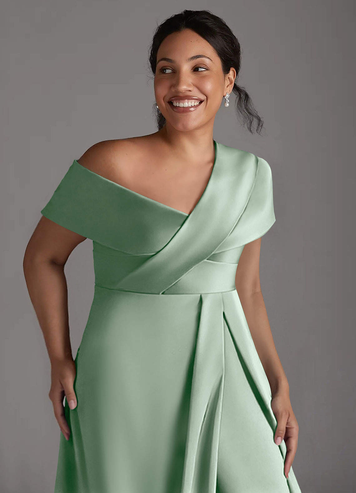 Azazie Milton Abiti per la Madre della Sposa Abito A-Line in Raso Elasticizzato Plissettato Agave image12