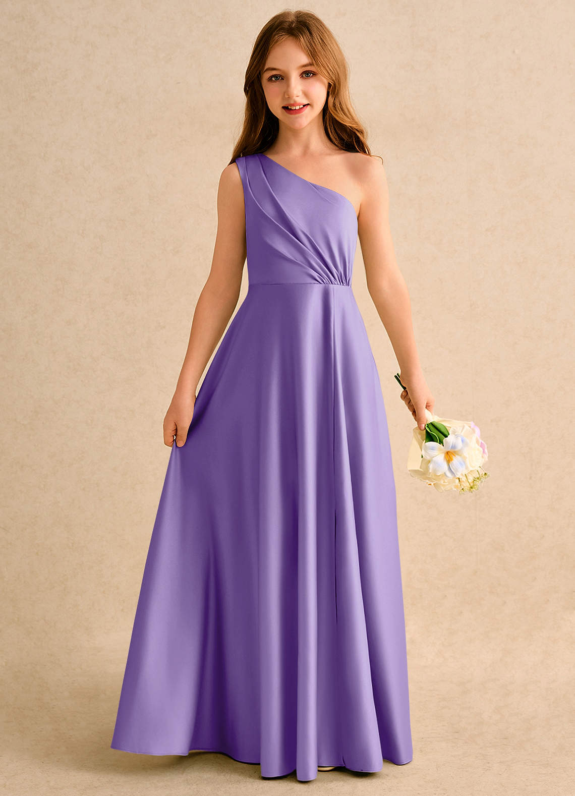 Azazie A-Line/Princess One-Shoulder Floor-Length Chiffon Flower Girl Dresses - Tahiti