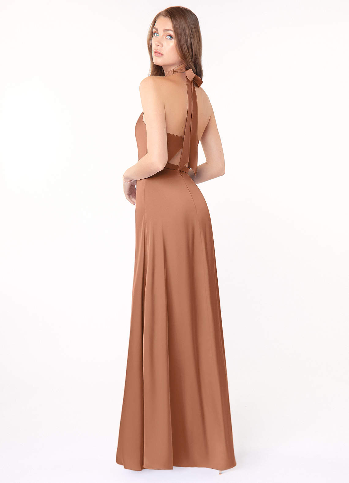 Bronzer Azazie Delmar Stretch Satin Dress Bridesmaid Dresses Azazie