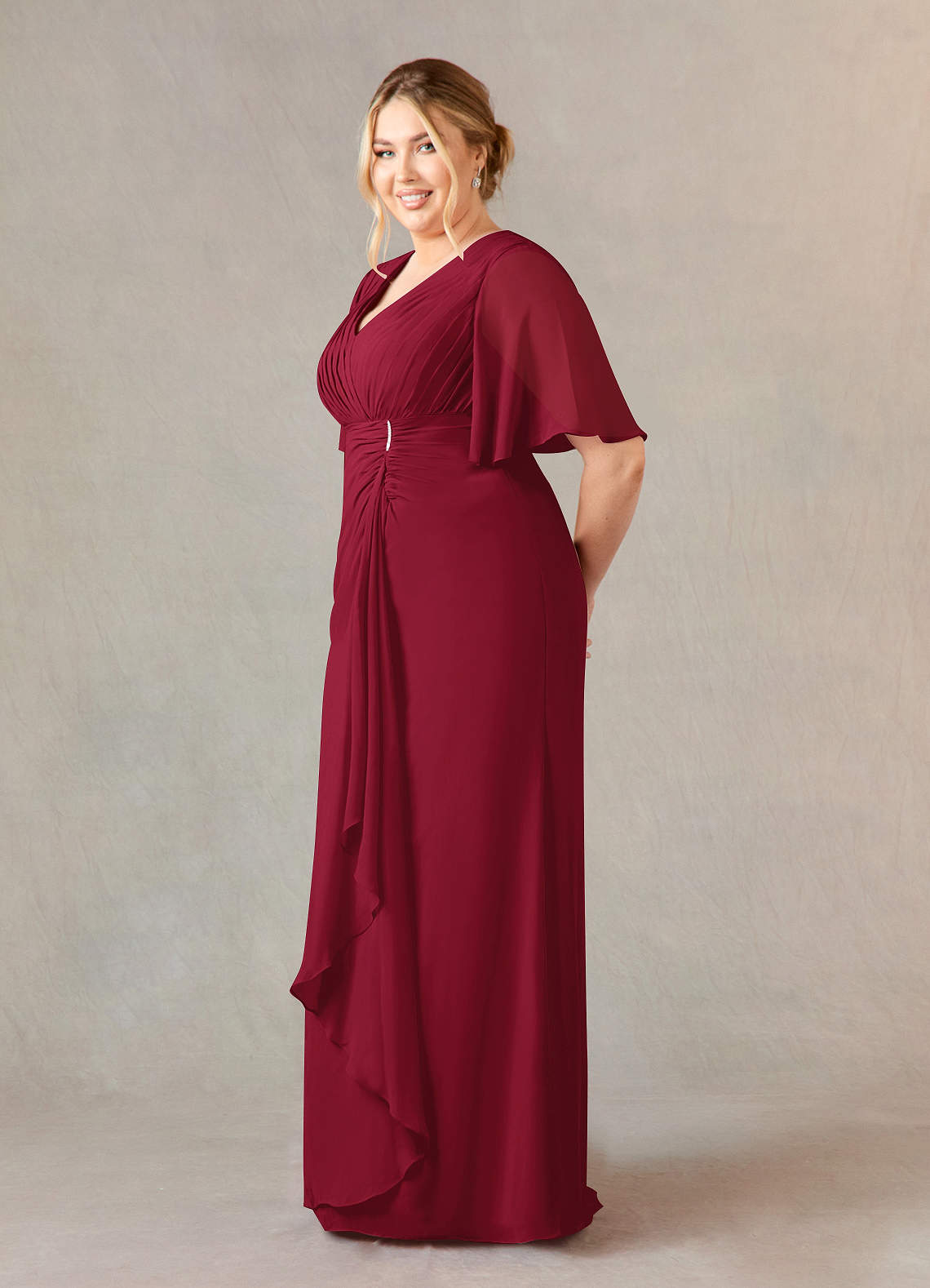 Azazie Carson Mother of the Bride Dresses Burgundy A-Line V-Neck Lace Chiffon Dress image7