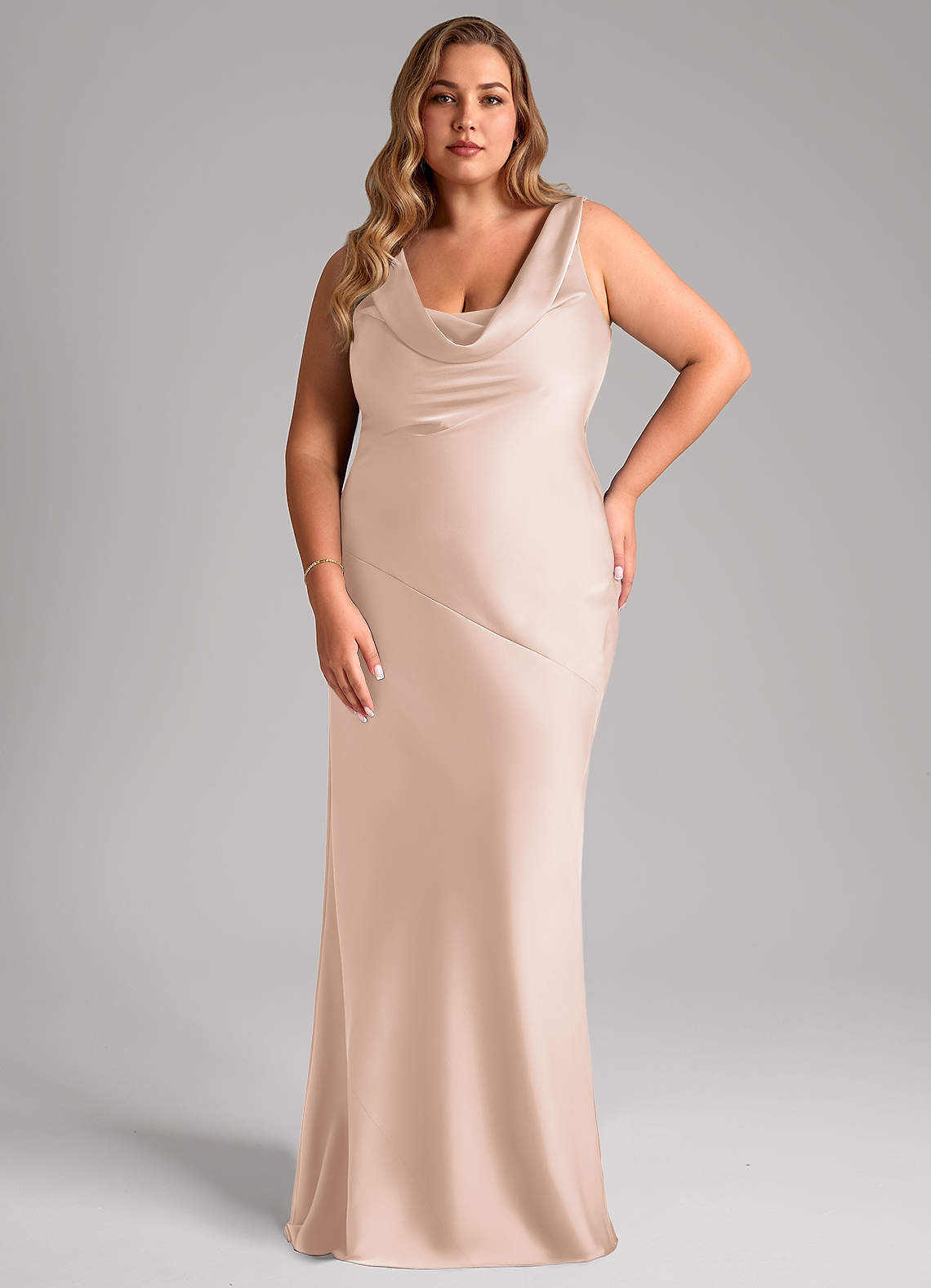 Azazie Rylina Vestidos de madrinha de casamento Vestir Rosa Corado de Cetim elástico de sereia image6