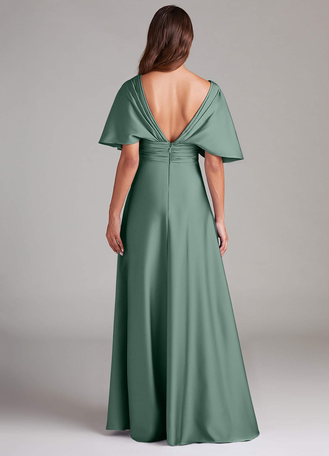 Azazie Pamela Robes de demoiselle d'honneur Robe Trapèze en Satin extensible Plissée Eucalyptus image1