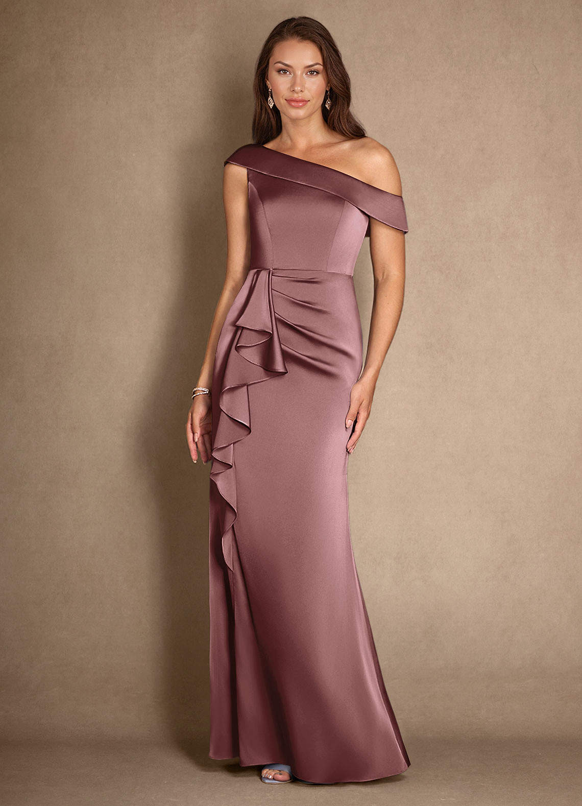 Azazie Hamptons Vintage Mauve A-Line Pleated Stretch Satin Dress Ready to Ship | Azazie Azazie Hamptons Vintage Mauve A-Line Pleated Stretch Satin Dress Ready to Ship | Azazie
