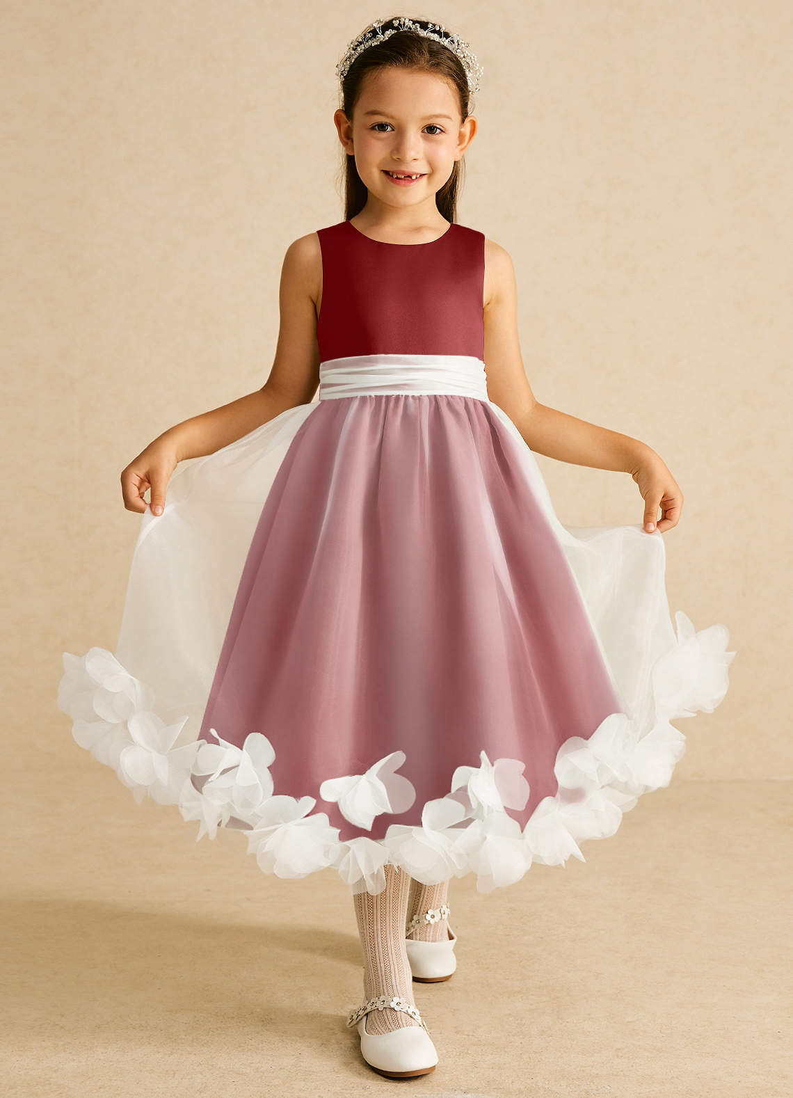Azazie Stardust Flower Girl Dresses Rust A-Line Sleeveless Organza Dress image1