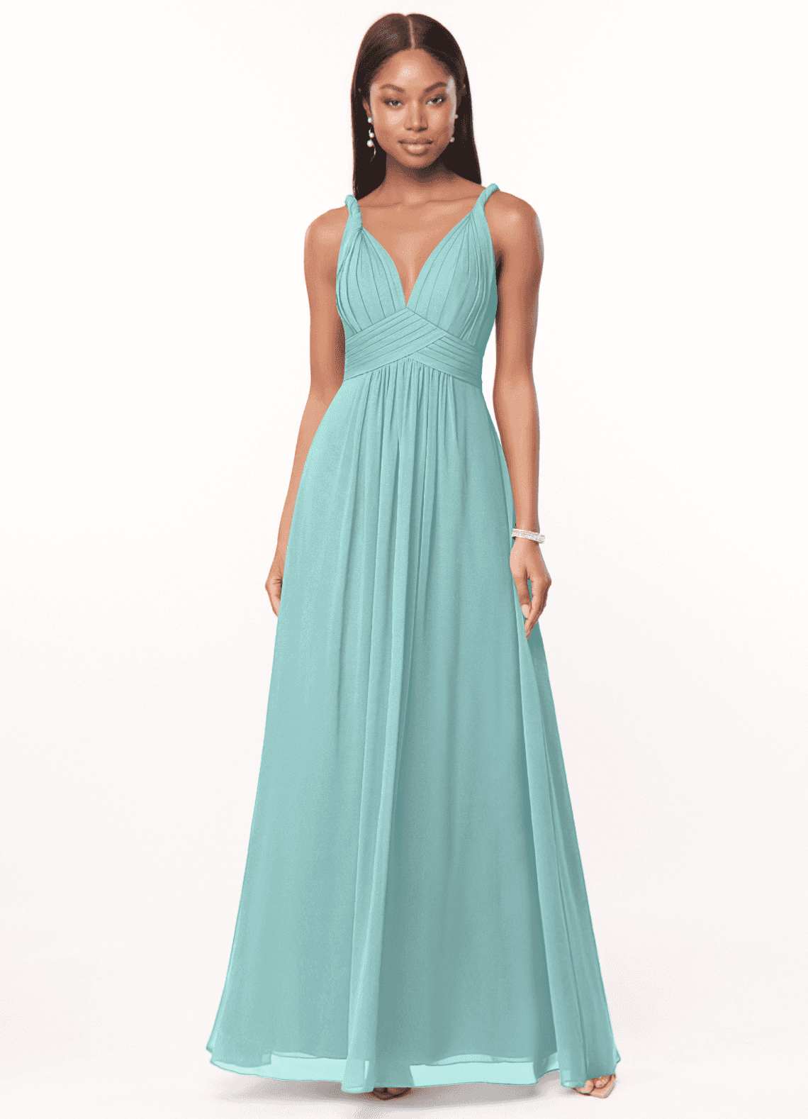 Azazie Maren Brautjungfernkleider A-Linie Plissee Chiffon Kleid Aqua image1