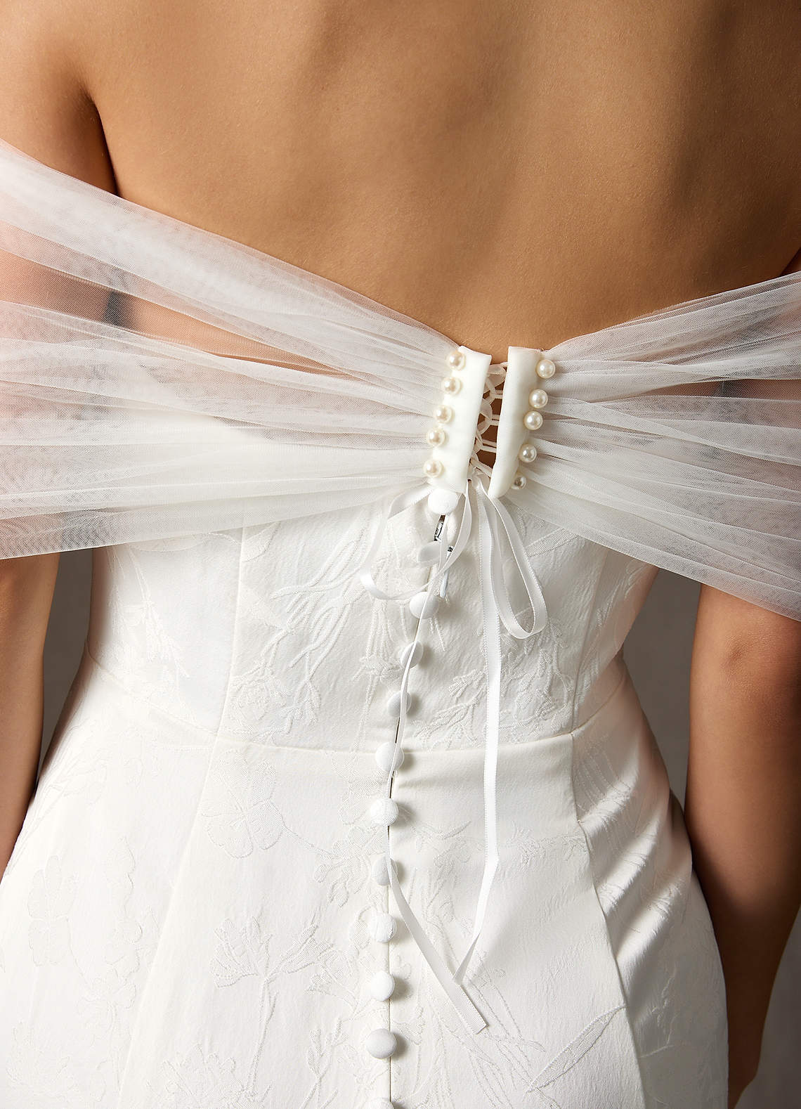 front Ruched Tulle Off-Shoulder Wrap Topper