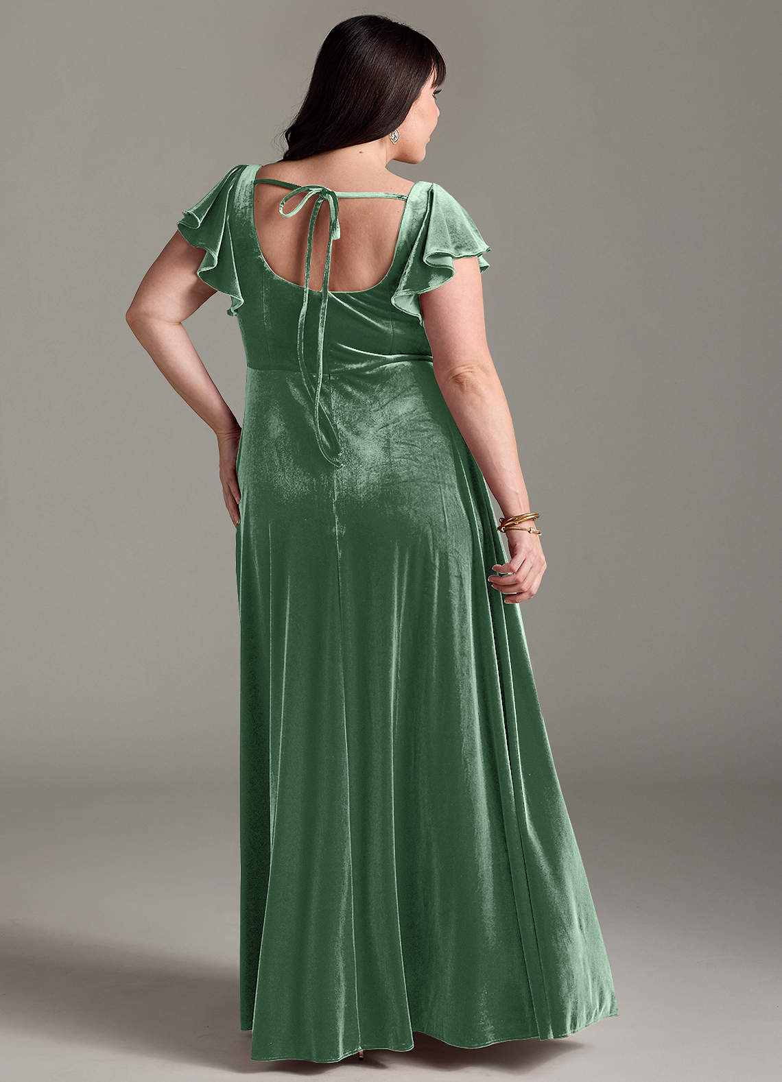 Azazie Bondi Robes de demoiselle d'honneur Robe Trapèze en velours Fente Latérale Eucalyptus image7