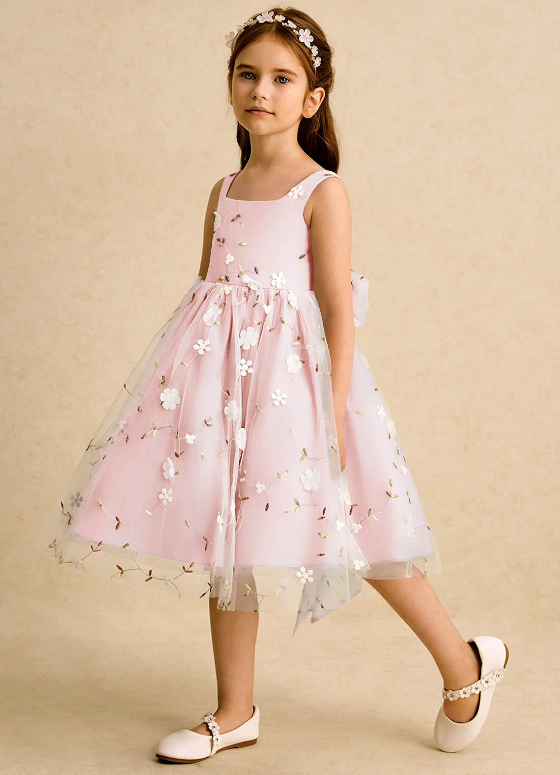 Azazie Bean Flower Girl Dresses Blushing Pink Ball-Gown Sleeveless Tulle Dress image4
