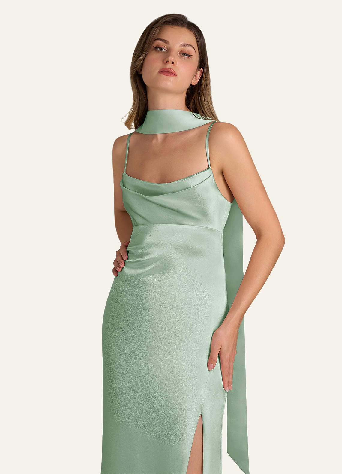 front Azazie Matching Color Matte Satin Scarf