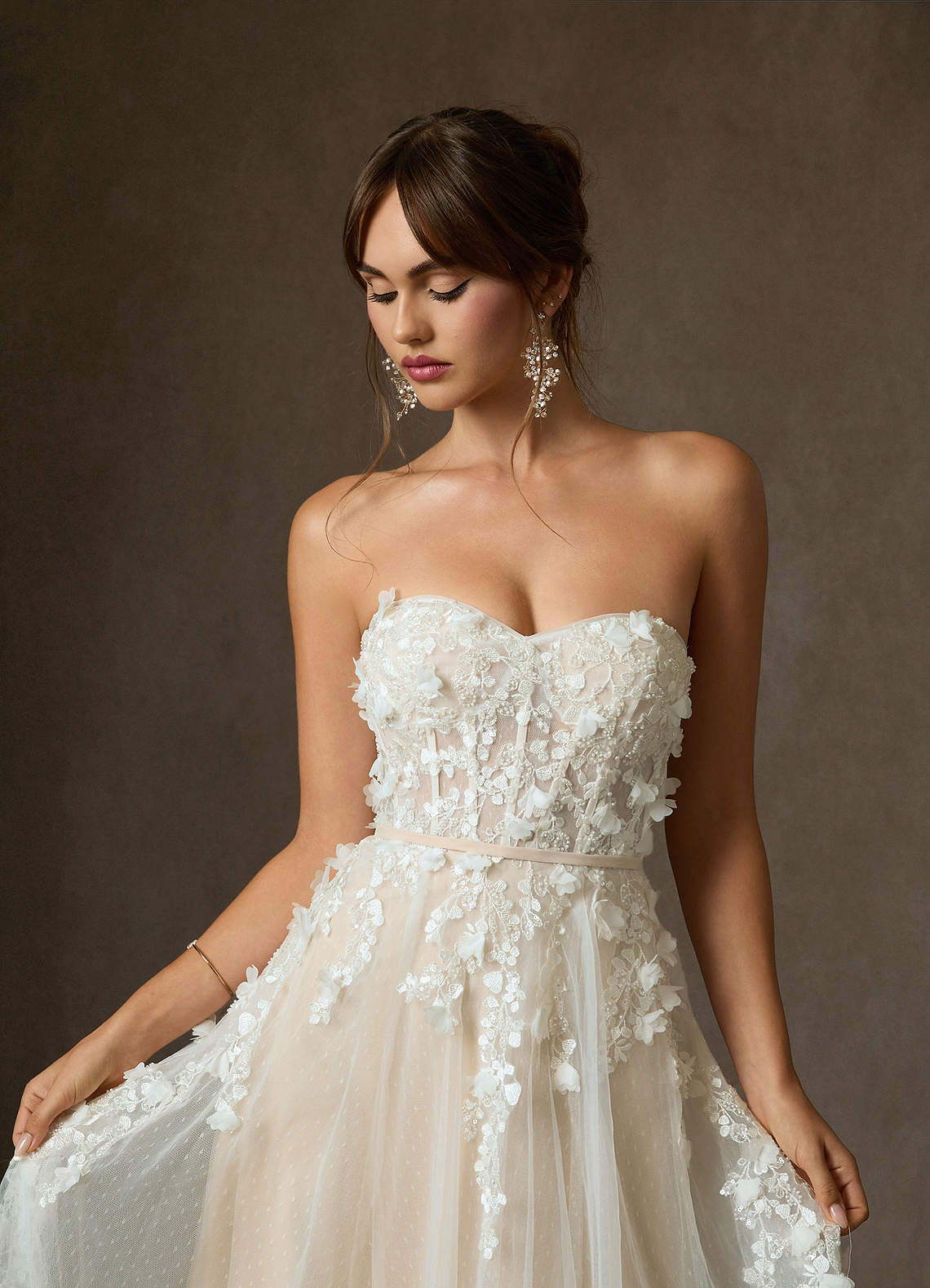 Azazie Wynery Wedding Dresses Diamond White Champagne Ball-Gown Off the Shoulder Lace Dress image10