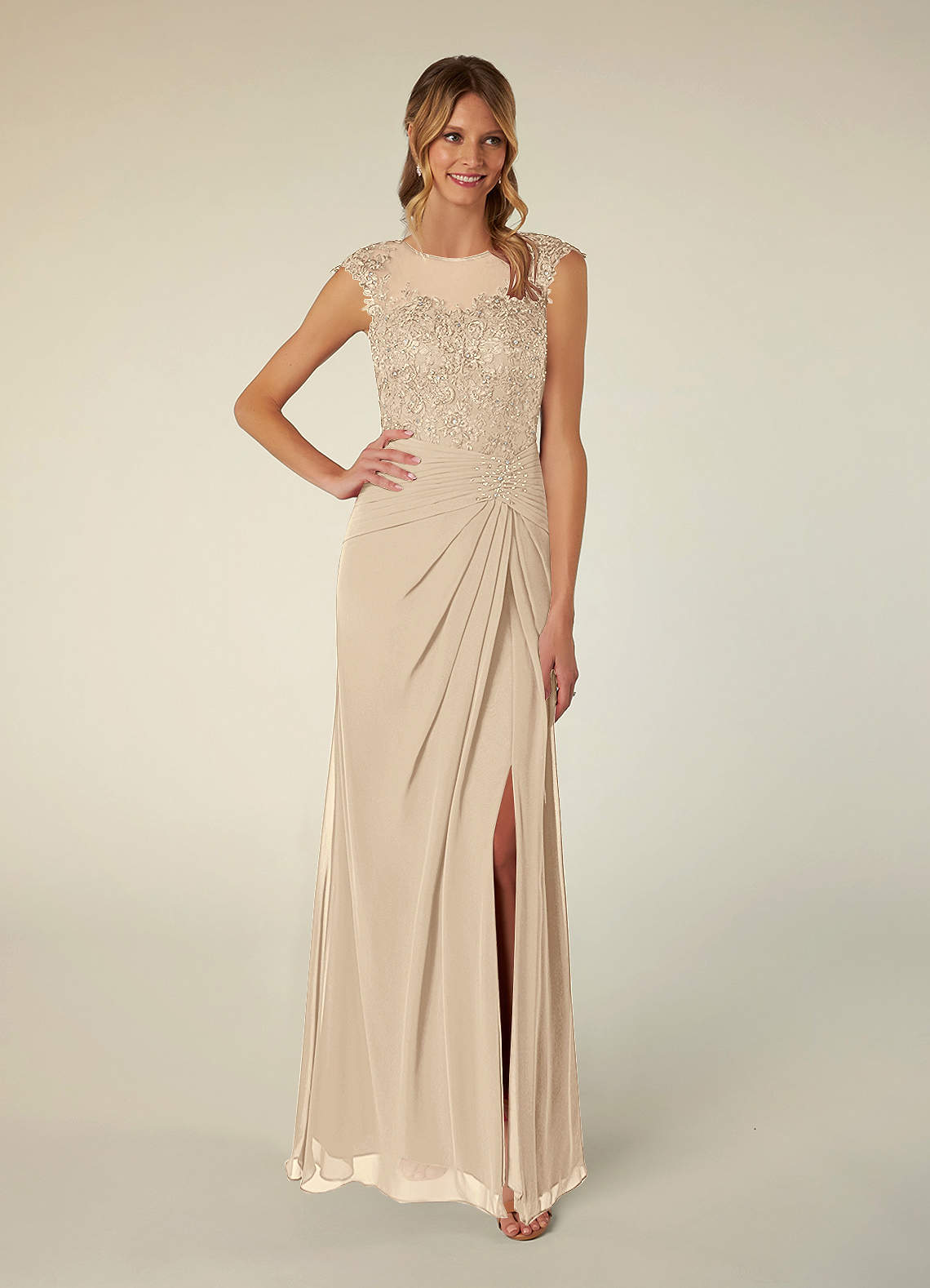 Azazie Libby Champagne A-Line Scoop Sequins Chiffon Dress | Azazie