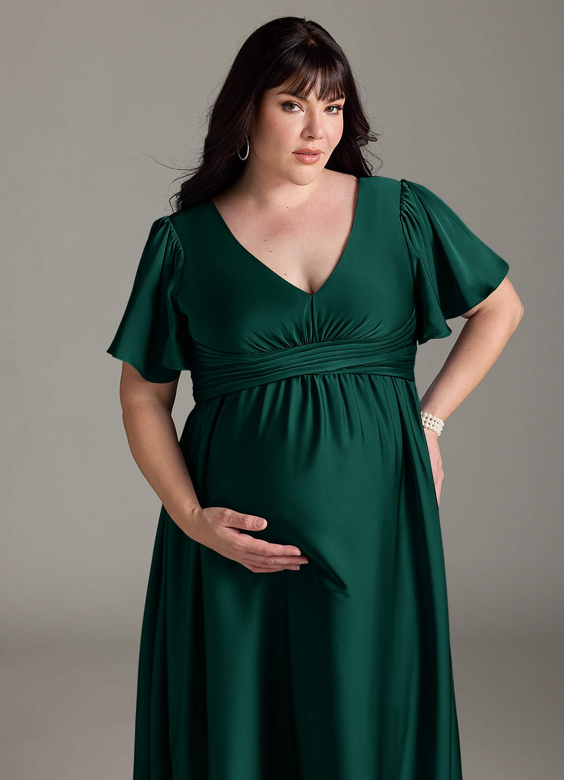 Azazie Verna Maternity Bridesmaid Dresses A-Line Ruched Stretch Satin Floor-Length Dress image14