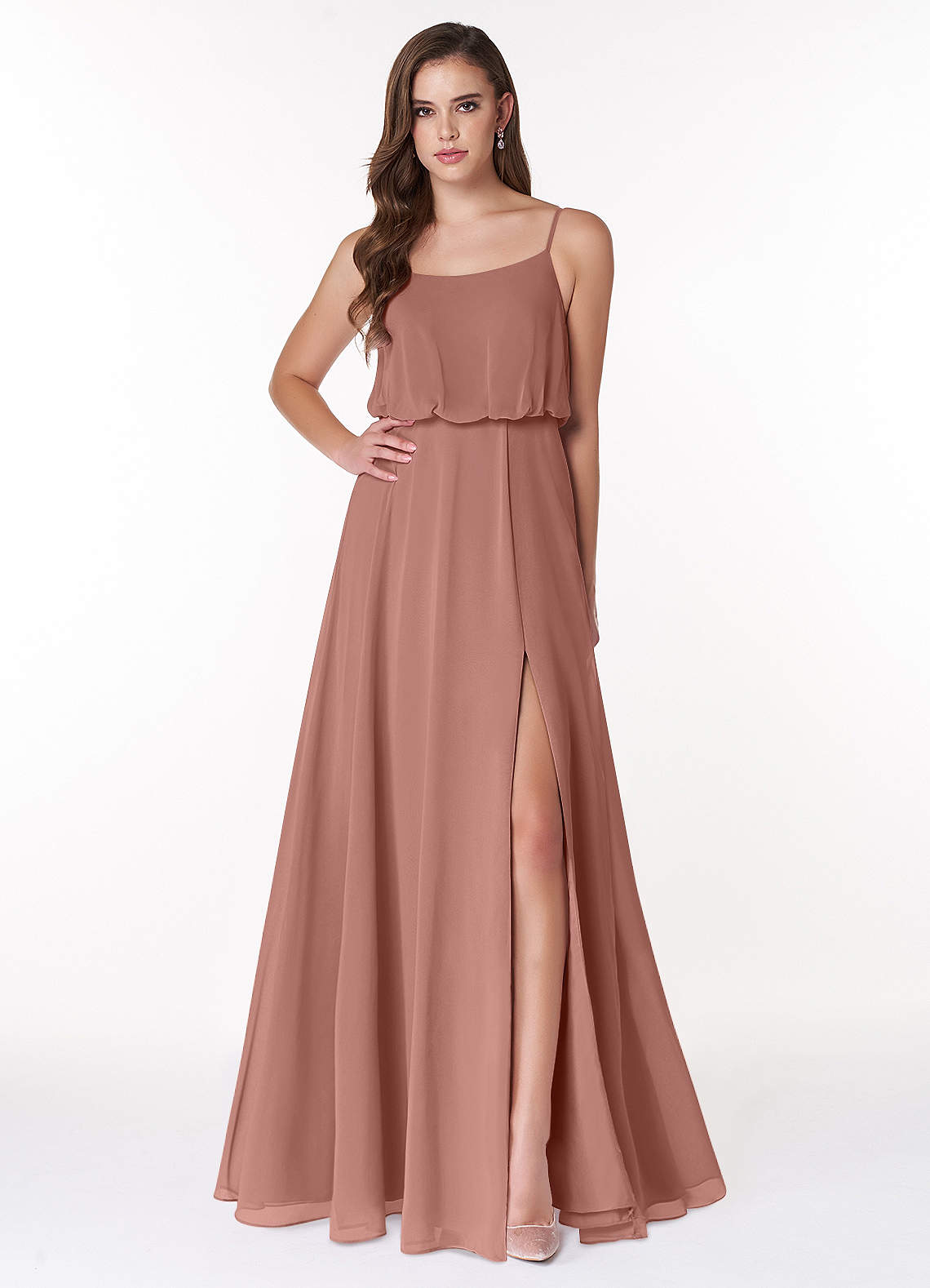 Azazie Lupe Bridesmaid Dresses Cedar Rose A-Line Scoop Blouson Chiffon Dress image1
