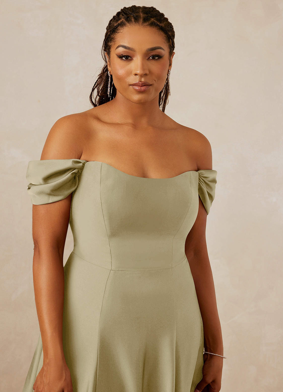 Christian Siriano Bridal for Azazie 1002 Bridesmaid Dresses Moss Green A-Line Off the Shoulder Stretch Satin Convertible Dress image12