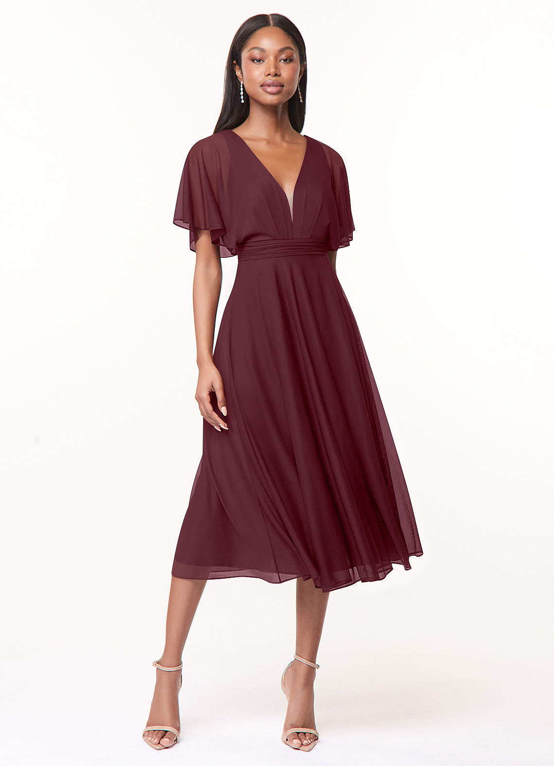 Azazie Tinsley Brautjungfernkleider A-Linie Plissee Gittergewebe Kleid Cabernetrot image1