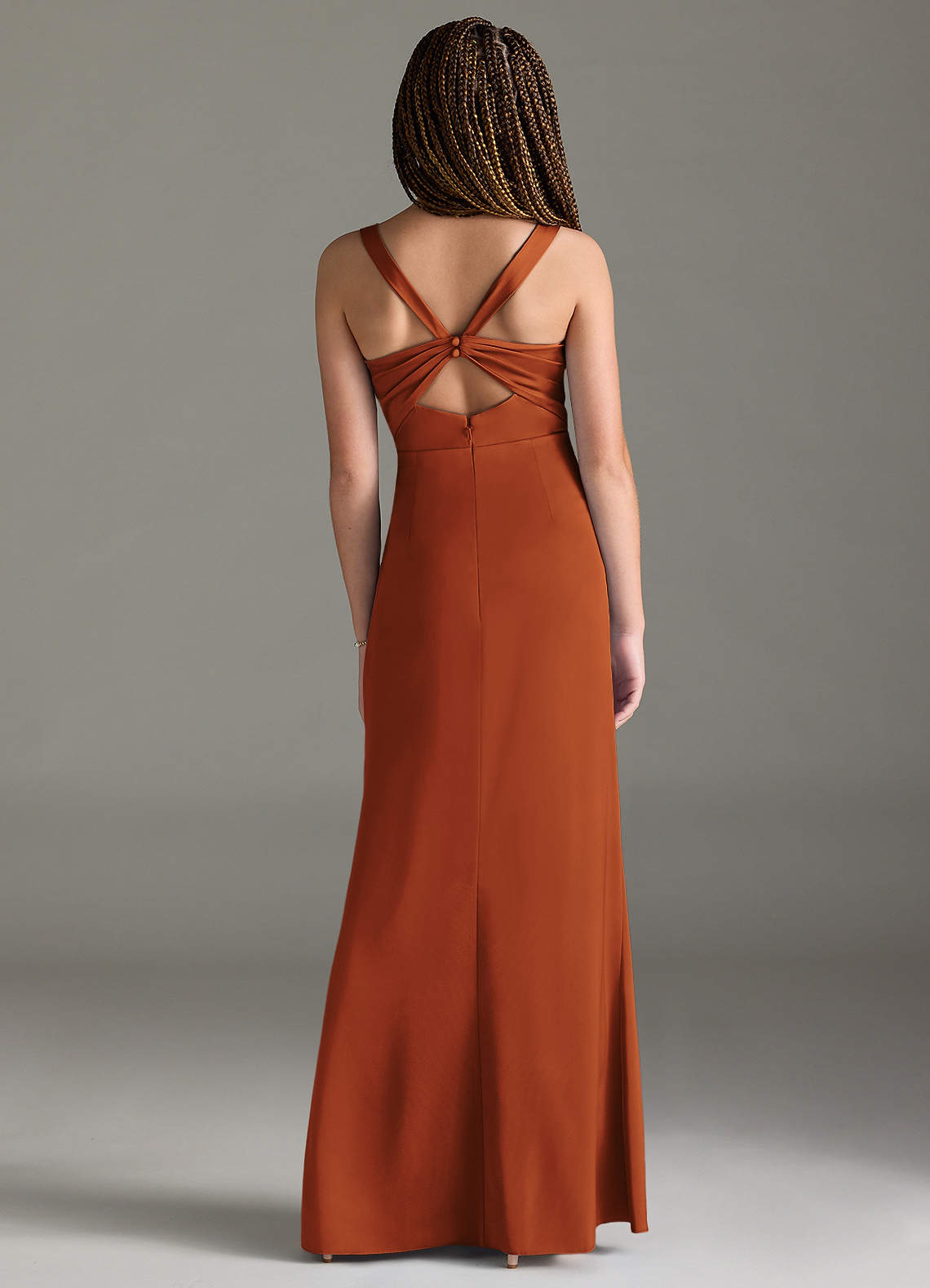 Azazie Mero Junior Agave Mermaid Pleated Stretch Satin Dress image4