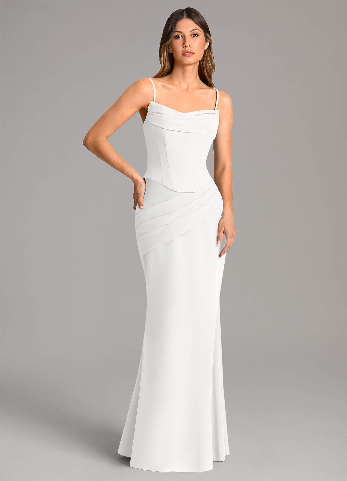 Azazie Sorrel Vestidos de damas de honor Vestido de Blanco de Gasa de Corte Sirena con Corsé image1