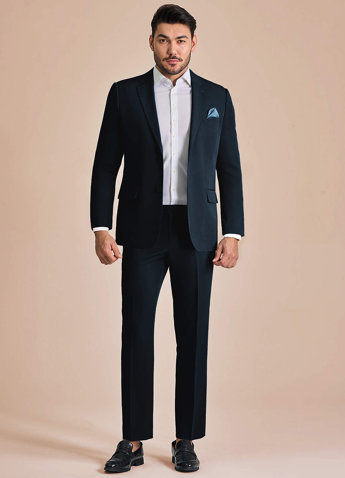 front James Navy Blue Structured Stretch Suit