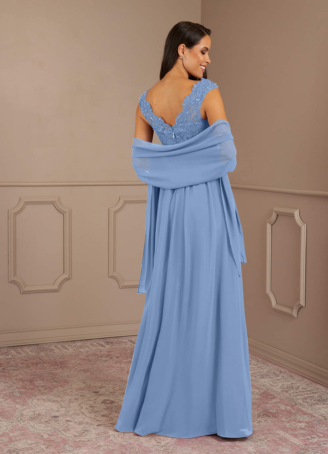 Azazie Amethyst Mother of the Bride Dresses A-Line V-Neck Sequins Chiffon Floor-Length Dress image1