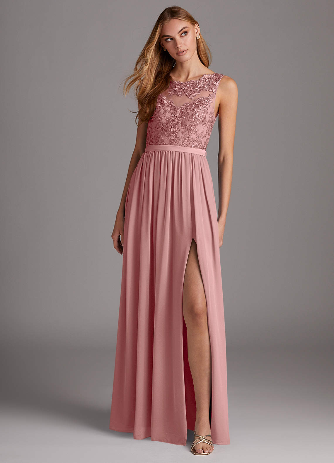 Azazie Elly Klänningar att prova hemma Klä av A-Linje i Chiffong Spets Scoop Neck Agave image2