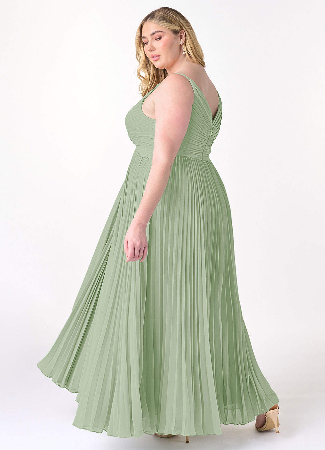 Azazie Raychelle Bridesmaid Dresses Dusty Sage A-Line V-Neck Chiffon Dress image9