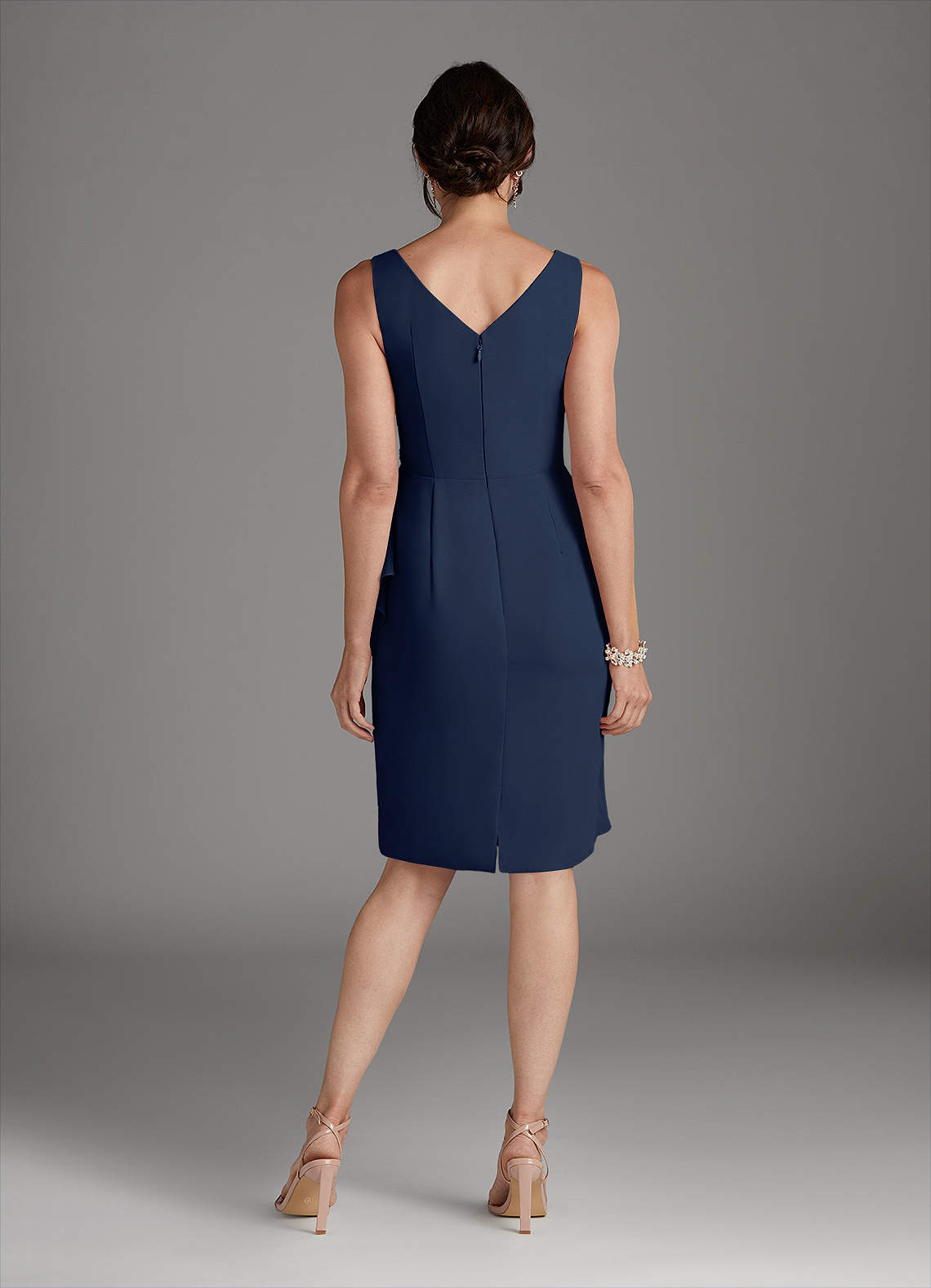 Azazie Saturn Dark Navy Sheath V-Neck Pleated Chiffon Dress Ready to Ship |  Azazie