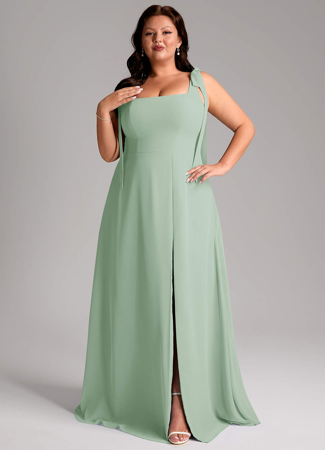 Azazie Debra At-home Try On Dresses Agave A-Line with Pockets Chiffon Convertible Dress image12