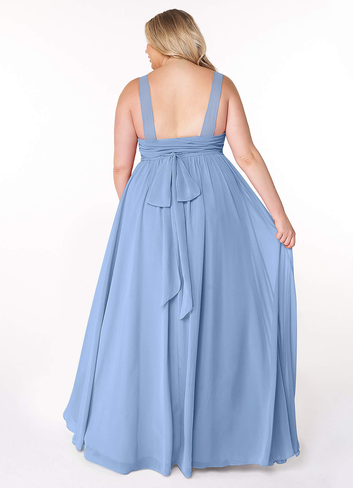 AZAZIE CORA A-Line Pleated Chiffon Floor-Length Dress Steel Blue Women Size  A8